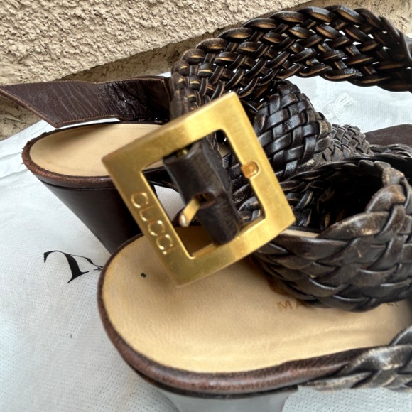Gucci Brown Leather Braided Open Toe Heels - Size 7 - Picture 3 of 7